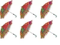 Just Flowers Rajasthani Umbrellas, Multicolored Embroidered Parasol for Wedding, Garden, Stage Decoration (Pack of 6)