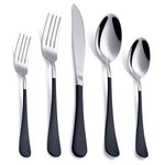 Onlycooker Black Silverware Set 20 Piece Stainless Steel Flatware Black Handle Cutlery Set Service for 4 Fork Knife Spoon Set Mirror Finish Dishwasher Safe