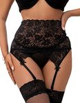 ohyeahlady Women Lace Suspenders Belt Garter Belt Sexy Lingerie Set with 4 Adjustable Straps and G-String for Stocking (Vintage Black, 8-10)