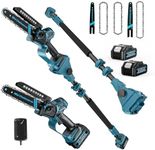 3-in-1 Cordless 6&8 inch Pole Saw & Mini Chainsaw,with 2X 4.0Ah Batteries,Electric Saw fit for Makita 18V,Automatic Oil System, Telescopic with Motor Head 180°, Adjustable Telescopic Pole up to 15FT