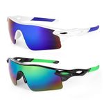 Hifot 2 Pack Kids Sunglasses Childrens Teens Sports Running Baseball Cycling Sunglasses UV400 Protection Eyewear Visor Sunglasses for Boys Girls