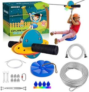 ZEROMX Zip Line Kit for Kids and Adults Outdoor, UFO Trolley 75/100/120/150ft Zipline for Backyard, Up to 350 Lbs, Included Swing Seat, Ziplines Stainless Steel Brake and Safety Cable