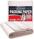 Bryco Goods Packing Paper Sheets for Moving - 5lb - 160 Sheets - Moving & Shipping Supplies - 27" x 17" Newsprint Paper - Made in USA - Wrapping & Protecting Fragile Items - Newspaper Paper
