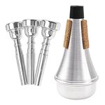 4Pcs Yootones Trumpet Mouthpiece (3C 5C 7C) with Trumpet Mute Silencer Compatible with Trumpet Replacement Musical Instruments Accessories (Silver)