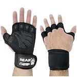 BEAR GRIP - Open Workout Gloves with extra Palm protection for Crossfit, Bodybuilding, callisthenics, Powerlifting (Black, XL)