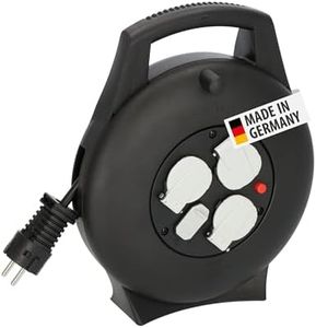 Brennenstuhl Vario Line Kabelbox 3-Fach mit USB/Mini-Kabeltrommel für den Innenbereich (Indoor-Kabeltrommel mit USB-Ladefunktion und 10m Kabel, Made in Germany) schwarz