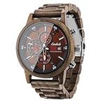 Emibele Wooden Watch for Men, Date Display Chronograph Quartz Wrist Watch, 3 Sub-dials Handmade Lightweight Luminous Watch - Walnut