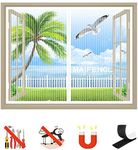 Magnetic Window Screen, Heavy Duty Mesh Curtain with Full Frame Hook and Loop, Close Automaticlly Magnetic Door Fly Insect Screen Curtain- White-A|| 28x47inch(70x120cm)