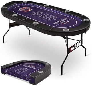 RAYKEEP 71" LED Poker Table - 8 Player Foldable Texas Hold'em Table with Built-in LED Lights, Padded Rails & 8 Cup Holders, Portable Casino Card Table for Home Game Room & Parties