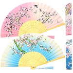 Leehome Folding Hand Fans for Women -Chinese Japanese 2pcs Vintage Bamboo Silk Fans - for Dance, Music Festival, Wedding, Party, Decorations,Gift. (Blue Peach Blossoms & Pink-Green Sakura)