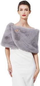 Faux Fur Wrap Shawl Women's Shrug Bridal Stole for Winter Wedding Party Free Brooch (Upgraded - Gray)