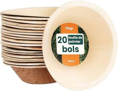 HAAGO 20 Bols en Feuilles de Palmier (180ml, Ronds) Compostables et Jetables - Vaisselle de Pique-nique et d'Ext�érieur Écologique - Se Congèle et se Réchauffe au Micro-ondes