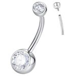 ORANGELOVE G23 Titanium Belly Button Ring CZ Round Cubic Zirconia Internally Threaded Belly Button Navel Piercing Ring 14mm 12mm 10mm 8mm 14G Belly Piercings Barbell Jewelry Navel Ring for Women Men,