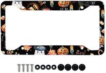 Horeset Halloween Ghost Pumpkin License Plate Frame Cover Auto Plates Covers Decorative Tag Metal Car Frames 4 Holes and Screws 12.2x6.3 Inch