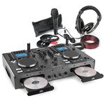 VONYX Dual Twin CD USB Player DJ Desk Mixer with Bluetooth Jog Wheels & Microphone Set