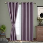 ThinkArtDecor Blackout Curtains 8 Feet Long Set of 2, Room Darkening Thermal Insulated Solid Door Curtains with Tie Backs, Lavender