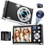 Digital Camera, AutoFocus 4K Vlogging Camera with Dual Camera 48MP 16X Digital Zoom Kids Compact Camera with 32GB Memory Card Portable Point and Shoot Cameras for Teens Beginner (Black)