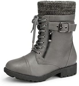 DREAM PAIRS Girl's Mid Calf Combat Ankle Lace up Boots Grey Size 11 Little Kid