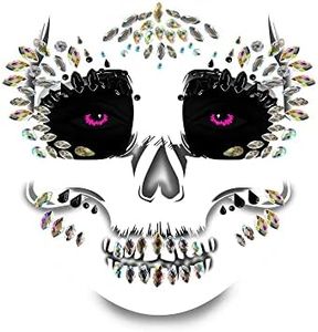 Neva Nude Skull Face Crystal Jewel Sparkly Face Sticker for Festivals, Raves, Parties, Lingerie and More, Medical Grade Adhesive, Waterproof and Sweatproof, Made in USA