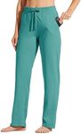 Willit Women's Cotton Sweatpants Open Bottom Yoga Sports Pants Straight Leg Lounge Athletic Pants with Pockets Aqua L