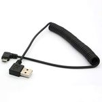 OpenII Angled USB Cable, Spring Coiled USB to Micro-USB Extension Cord 90 Degree USB A to Micro B Male Lead 1.5meter