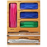 Bamboo Ziplock Bag Organizer - Kitchen Drawer Storage for Ziplock, Foil, Parchment - Includes Cutter for Convenient Use - Perfect Baggie and Plastic Wrap Organizer - Pantry Storage for Sandwich Bags