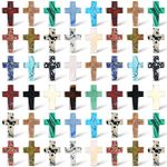 Nuenen 50 Pcs Cross Crystal Stones Bulks 1 Inch Natural Crystal Gemstones Cross Shaped Worry Stones Assorted Cross Charm Palm Pocket Quartz Gift for Easter Decor Meditation Reiki Balancing(Classic)