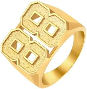 Gold Plated Statement Ring Chunky Rings for Women Sports Number Jewelry Gifts for Boyfriend Dad Size 7 8 9 10 11 12