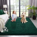 Kimicole Area Rug for Bedroom Living Room Carpet Home Decor, Upgraded 6x9 Cute Fluffy Rug for Apartment Dorm Room Essentials for Teen Girls Kids, Shag Nursery Rugs for Baby Room Decorations Dark Green