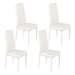 Jooli H Modern Faux Leather Dining Chairs Set High Back Padded Kitchen Chairs with Chrome Metal Legs for Dining Room Living Room Office and Lounge (4, White)