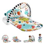 Fisher-Price Baby Activity Mat Glow and Grow Kick & Play Piano Gym, Portable Musical Toy with Smart Stages Learning, Ages 0+ Months, Blue, Queens English Version, HYH62