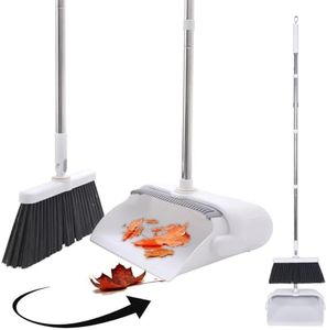Upgrade Broom with Dustpan Combo Set Heavy Duty, Ergonomic Adjustable Handle, Cleaning Teeth, Ideal for Pets, Indoor and Outdoor Sweeping(White)