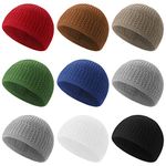 Funtery 9 Pieces Knit Kufi Hats Skull Caps for Men Women Muslim Helmet Liner Breathable Ramadan Crochet Beanie (Classic Color)