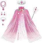 AUTOWT Girl Princess Cloak Suit, Princess Costume, Cosplay Cloak, Shiny Princess Cloak Necklace with Jewelry, Headwear, Crown, Wand, Earrings, Bracelets, Rings, Halloween, Christmas, Birthday