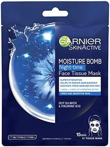 Garnier Moisture Bomb Night-Time Deep Sea Water and Hyaluronic Acid Sheet Mask, Hydrating & Replenishing Sleep Mask, Biodegradable and Vegan Tissue, 28g
