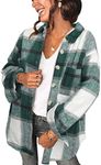 OMZIN Women's Flannel Plaid Shirt Casual Long Sleeve Button Down Lapel Blouse Mid-Long Casual Shirts Green 2XL