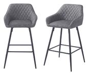 Requena Pair of Bar Stools Leatherette Exterior with Armrest & Backrest with Black Metal Legs Kitchen Breakfast Barstool Counter Chair BAR01 (LEATHER-GREY)