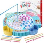 Pakoo Light Up Fishing Game Toys, Rotating Board Game with Music Including 45 Fishes and 8 Fishing Poles, Party Game Toys for Kids Age 4 5 6 7 8 and Up