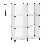 SONGMICS 6 Cube Storage Unit, Modular Plastic Cube Storage Organiser with Feet, Shoe Rack, Each Cube 33 x 37 x 33 cm, Living Room, Bedroom, Study, with Rubber Mallet, White LPC206W01