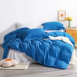 NTBAY 3 Pieces Microfiber Queen Duvet Cover Set, Solid Color Zipper Closure Comforter Cover and Pillow Shams, Royal Blue