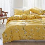 Argstar 3 Pieces Queen Floral Duvet Cover Set, Yellow Spring Bloom Comforter Cover, Branch and Plum Pattern Soft Microfiber Quilt Cover with Zipper & Ties (1 Flower Duvet Cover, 2 Pillowcases)