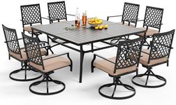 PHI VILLA 9-Piece Metal Patio Outdoor Table and Chairs Outdoor Dining Set - Large Square Patio Table and 8 Backyard Garden Chairs, Black