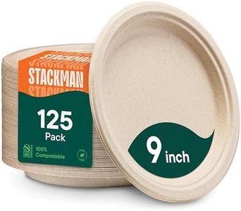 Stack Man 100% Compostable 9" Paper Plates [125-Pack] Heavy-Duty Quality Natural Disposable Bagasse, Eco-Friendly Made of Sugar Cane Fibers, 9 inch, Brown