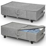 JUPELI Under Bed Storage on Wheels, Extra Large 50L Foldable Under Bed Storage Organiser, 2 Pack Underbed Storage on Wheels, Rolling Underbed Storage Boxes with Lids for Toy, Blanket, Clothes, Shoes