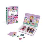 Janod - Magneti'Book for Girls - Magnetic Educational Game, 46 Pieces - Fine Motor Skills and Imagination Learning - From 3 Years, J02718, Purple