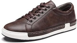 Asifn Men's Leather Casual Skateboard Shoes Lace Up Fashion Non-Slip Flats Trendy Business Comfortable Sneakers 7 US Men Brown,9.65" Heel to Toe