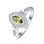 Narica Women's Created Marquise Cut Plated Sterling Silver Peridot Halo Rings Size 7