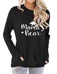 ZIOOER Women Mama Bear Sweatshirt T-Shirt Long Sleeve Pullover Tunic Tops Casual Pockets Blouses Black L