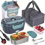 Electric Lunch Box 1.5L, Upgraded 60W Heated Lunch Boxes for Adults, 12V/24V for Car & 110V/240V for Home Food Warmer Lunch Box With Carry Bag Fork Spoon, Leak-Proof, Perfect for Car/Truck/Office