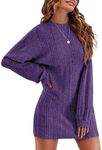 Ekouaer Women Nightgowns Long Sleeve Ribbed Knit Night Shirts Crew Neck Sleepwear Soft Sweater Dress Purple M